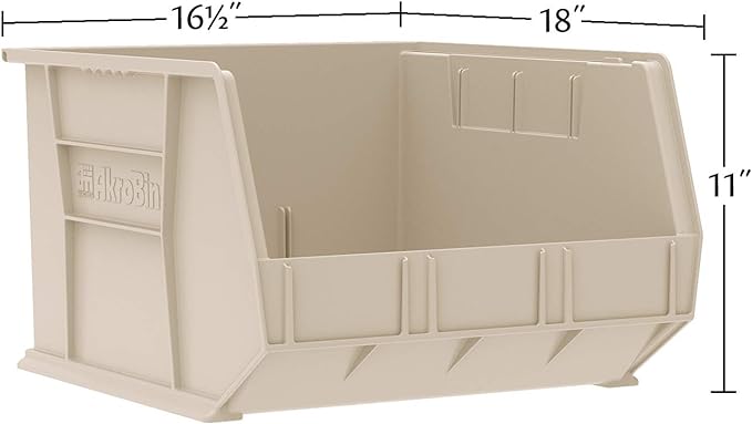 Akro-Mils 30270 AkroBins Plastic Storage Bins, Space-Saving Stackable Bins for Garage, Pantry, Craft Organization, 18-Inch x 16-Inch x 11-Inch, Yellow, 3-Pack