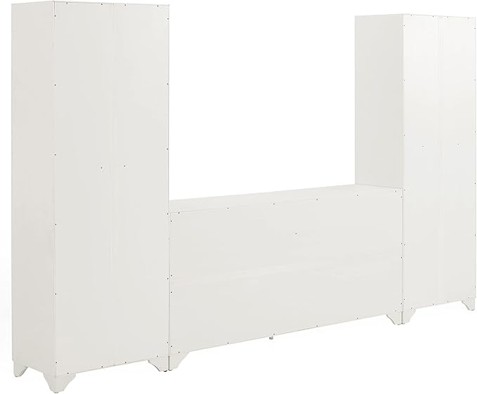 Crosley Furniture Tara 3-Piece Modern Farmhouse Sideboard Buffet Cabinet and Kitchen Storage Pantry Set, Distressed White