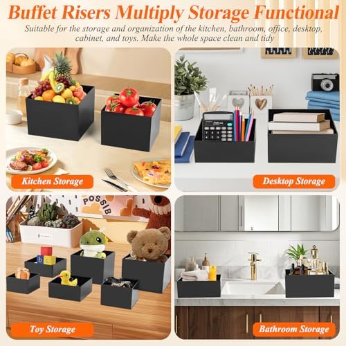 8Pcs Black Acrylic Buffet Risers with Mini Sign and Marker, Black Acrylic Risers for Party Catering Dessert Jewelry Collectibles with Hollow Bottoms Nesting Cube Box (9.5" 9" 8" 7.5" 6.8" 6" 5" 5") - Image 4
