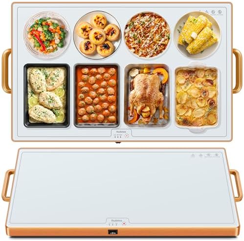 Warming Mat for Food,XXL 32"x18",Tempered Glass Electric Warming Tray,White by Hudetex