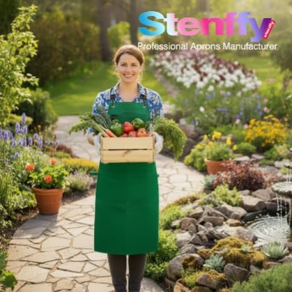 10 Pack Kitchen Aprons, Work Apron, Canvas, Multiple Pockets, Gardening, Painting, BBQ, Artist, Carpenter, Sizes M to XXL, Green