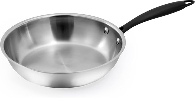 GrandTies Full-Clad Tri-Ply Stainless Steel Frying Pan Induction Cookware – 10 Inch Stainless Steel Skillet, Marquina Black Metal Handles Kitchen Cooking Pan, Dishwasher and Oven Safe Pots and Pans