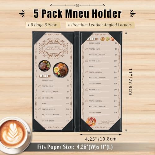 5Pcs 5 Page 8 View Restaurant Menu Covers Holders 4.25" X 11" - Image 2