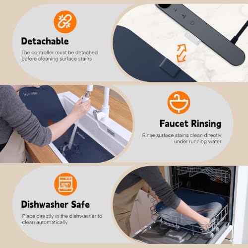 Homelove Warming Mat for Food - Electric Warming Tray with 7-Level Temp Settings & 6 Hours Timer, Full Surface Graphene Heating, Waterproof Dishwasher-Friendly Food Warmer for Parties, Kitchen (DBlue) - Image 3