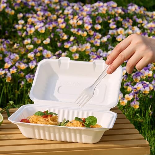 Sugarcane to go food containers, 1-Compartment Clamshell Food Containers - Image 5