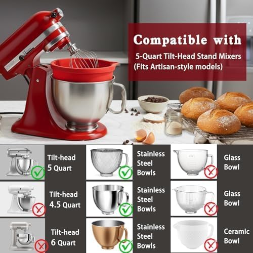 Silicone Liners for Kitchenaid Tilt-Head 5 Qt Mixers, 3-Pack Silicone Bowl Inserts with Lids, Thicker Non-Stick Odorless, Dishwasher Safe, Easy Cleanup for Baking