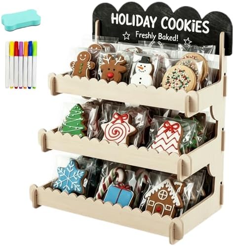 Cookie Display Stand for Vendors - Snack Organizer Countertop with Chalkboard, Tool-Free Easy Assembly, Natural Finish, Perfect for Bakeries, Markets, Events & Small Shops by Unknown