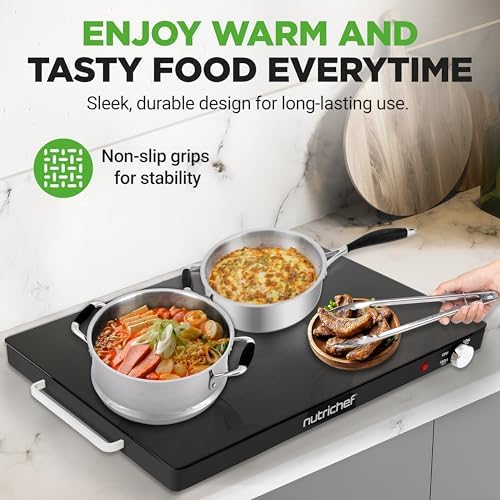 NutriChef Electric Warming Tray | Glass Surface Hot Serving Tray | Adjustable Temperature 140°F to 230°F | Energy Efficient & Space Saving | Perfect for Buffets,Parties & More | 21.2 x 16.5 IN | Black - Image 2