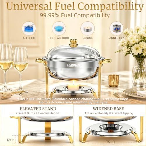 HEADMALL Chafing Dishes for Buffet 4 Pack, 6QT Gold Food Warmers for Parties Buffet Servers, Warming Trays for Wedding, Birthday Party or Holiday Celebration (4, Gold Frame) - Image 6