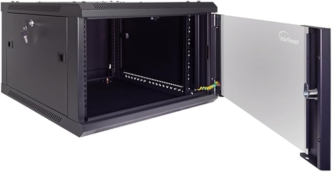 NavePoint 6U Server Cabinet Wall Mount Rack Enclosure Includes 2 Fans, Locking Glass Door, Removable Side Panels – 6U Network Cabinet 23.6” Deep, 19 Inch Server Rack for IT and A/V Equipment
