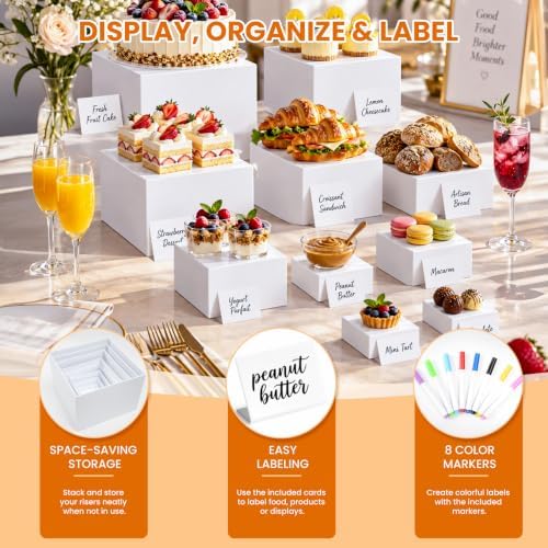 10 Pcs White Acrylic Buffet Risers with Maker and Sign, Food Display Risers - Image 4