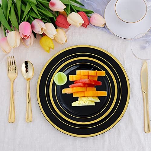 125 PCS Plastic Plates Set Gold Disposable Dinnerware Set for 25 Guests - Image 3