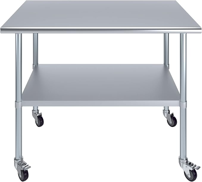 AmGood 48" Long x 30" Deep Stainless Steel Table with Casters