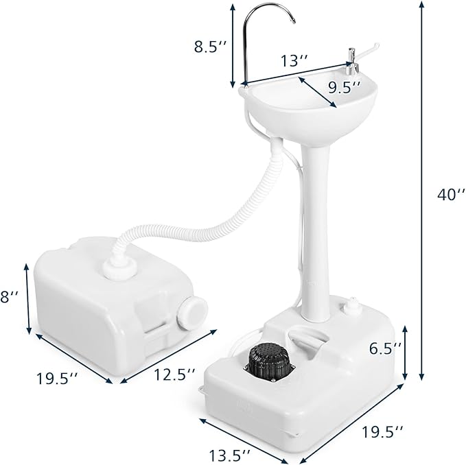 GYMAX Portable Camping Sink, Hand Wash Station with 4.5 Gal Water Tank 6.5 Gal Sewage Tank, Soap Dispenser, Towel Holder, Hands-Free Foot Pump, Indoor/Outdoor Rolling Wash Basin
