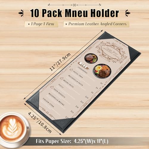 Menu Covers 4.25 x 11", 10 Pcs 1 View Leather Restaurant Menu Holders - Image 2