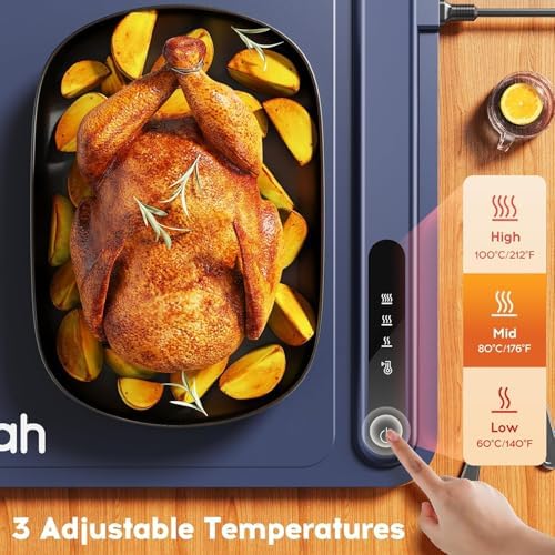 Warming Mat for Food, Voriah Electric Warming Tray with 3 Temp Settings & Auto Shut-Off, Food Warmer with Thick Silicone Surface to Keep Food Warm at Buffet, Parties, and Family Use（Dark Blue） - Image 3