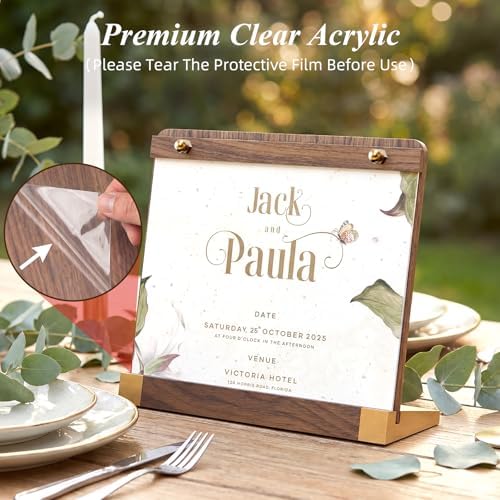 2 Pack Acrylic Sign Holders 8.5 x 11 Horizontal with Wood Base, Tabletop Display Sign Stand for Menu Flyer Poster, Clear Acrylic Paper Frame for Restaurant Coffee Shop Hotel Office Exhibition Horizontal - Image 7