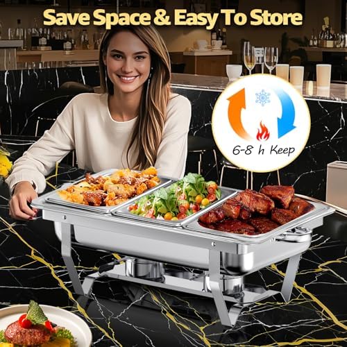 Chafing Dish Buffet Set, 9Qt 2 Pack Stainless Chafer 1/3 Size Pans - Image 6