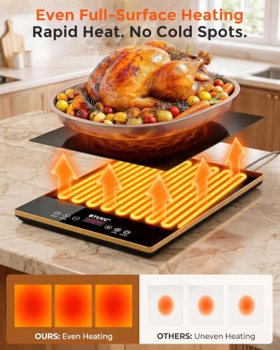 Electric Warming Trays For Buffets Party,3-in-1 Modular Food Warmers For Parties Buffet with Independent Temp Control,36'' x 16" Black & Gold Glass Warming Mat For Food Gatherings,Catering - Image 6