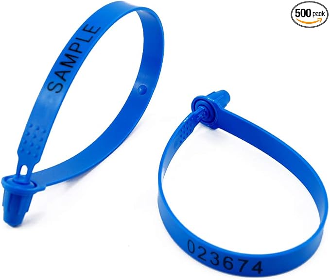 500 pcs Plastic Security Tag Numbered Tamper Resistant Truck Door Seal Self-Locking Padlock for Trailer Cases Container(Blue)