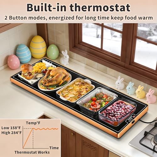 Warming Mat for Food,Extra Long 40"x12",Tempered Glass Warming Tray, Black - Image 4