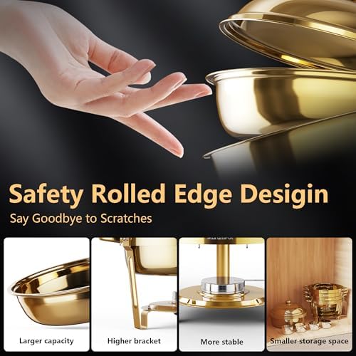 All Gold Chafing Dishes for Buffet 4 Pack, 6QT, Round Stainless Steel - Image 5
