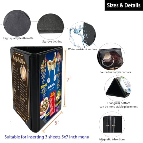 5x7 Inch Table Tent Leather Menu Holder Sign Display Black Menu Covers for Cafes Bars Restaurant 3 sided triangle shape table tent 1 pack - Image 6