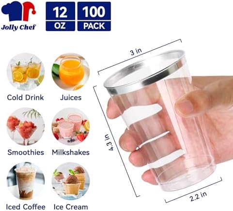 JOLLY CHEF 12 oz Plastic Cups, Silver Rimmed Plastic Tumblers 100 Pack - Image 3