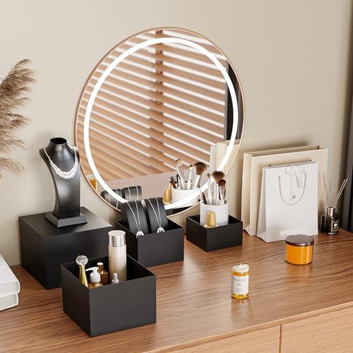 Metal Buffet Risers,4PCS Food Risers for Buffet Table 5in to 8in Display Stand with Mini Acrylic Signs for Catering Dessert Collectibles Jewelry Figures Show Matte Black Cube Boxes Nesting Risers with Hollow Bottoms - Image 4