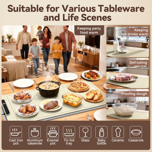 Ieuan Warming Mat for Food Extra Large 36"x15" Gray with Timer & Temp - Image 2
