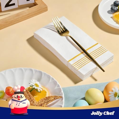 400 Gold Disposable 3-Ply Paper Dinner Napkins, Guest Hand Towels - Image 3