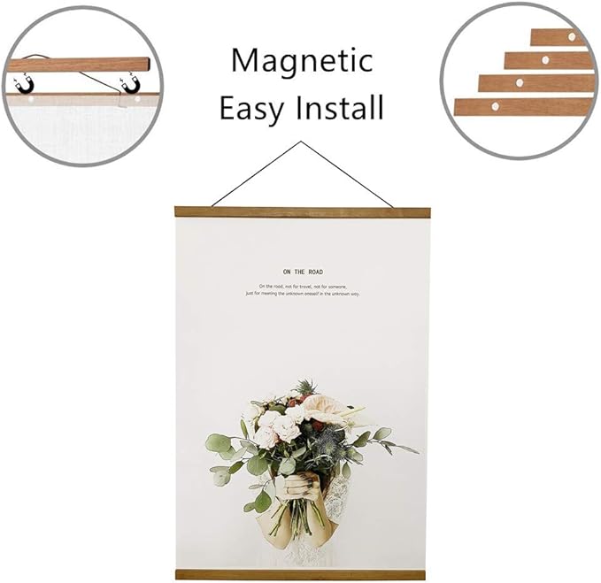 Miaowater 2 Pack Poster Frame,18x24 18x12 18x28 Magnetic Light Wood Wooden Frames Hanger for Photo Picture Art Canvas Print Artwork Wall Hanging Teak Wood 18''