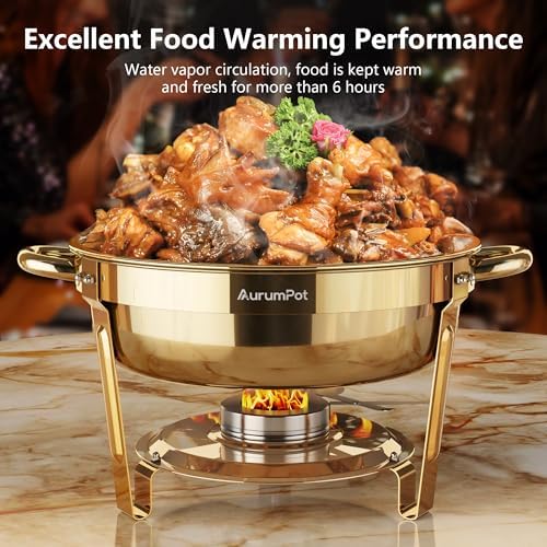 All Gold Chafing Dishes for Buffet 4 Pack, 6QT, Round Stainless Steel - Image 2