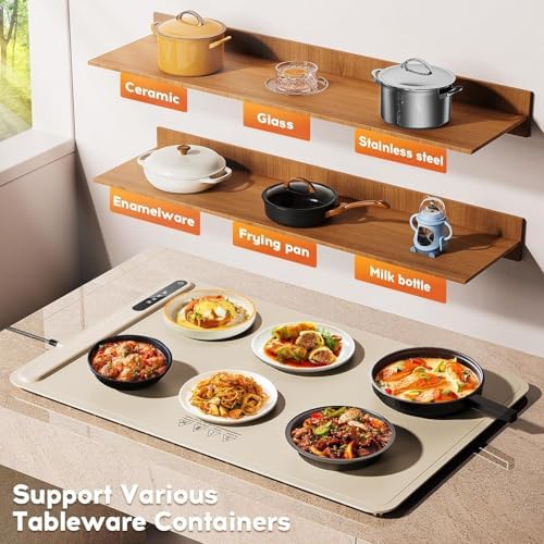 Warming Mat for Food, Voriah Electric Warming Tray with 3 Temp Settings & Auto Shut-Off, Food Warmer with Thick Silicone Surface to Keep Food Warm at Buffet, Parties, and Family Use（Apricot） - Image 2