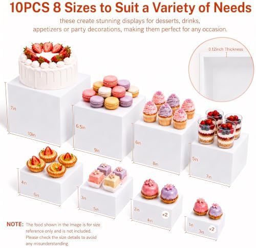 10-Piece White Acrylic Buffet Risers with Signs for Dessert Table - Image 4