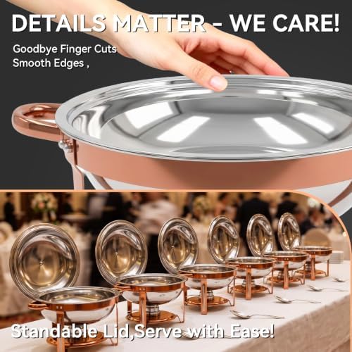 6QT Round Chafing Dish Sets, Food Warmers for Parties Buffet, Rose Gold - Image 4