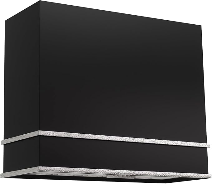 Akicon Range Hood 36 Inch, Stainless Steel Ducted Kitchen Hood with Powerful Motor, Wall Mount Modern Box, 36W X 30H X 14D Inch, AK-HS36HA-JBN (Jet Black with Nickel)