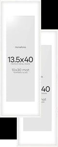 Homeforia 13.5x40 White Wood Picture Frame, High End Oak 13.5x40 Panoramic Poster Frames with Mat 10x30 Art, 13.5 x 40 Wooden Frame Matted to 10 x 30, 40x13.5 Frame, Tempered Glass, Wall Kit, Set of 2