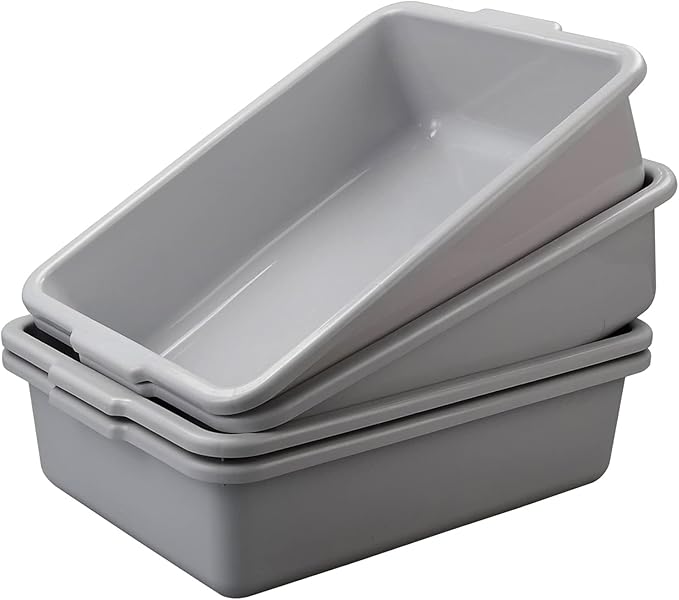 22 L Commercial Tote Box, Food Serving Bus Tub, 4 Pack, Grey