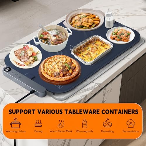 Homelove Warming Mat for Food - Electric Warming Tray with 7-Level Temp Settings & 6 Hours Timer, Full Surface Graphene Heating, Waterproof Dishwasher-Friendly Food Warmer for Parties, Kitchen (DBlue) - Image 6