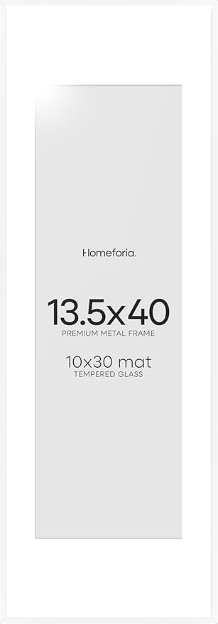 Homeforia 13.5x40 Panoramic Frame White, High End Metal 13.5x40 Picture Frames with Mat 10x30 Photo, 13.5 x 40 Poster Frames Matted to 10 by 30 Print, 40x13.5 Frames, Tempered Glass, Wall Kit, Set of 1