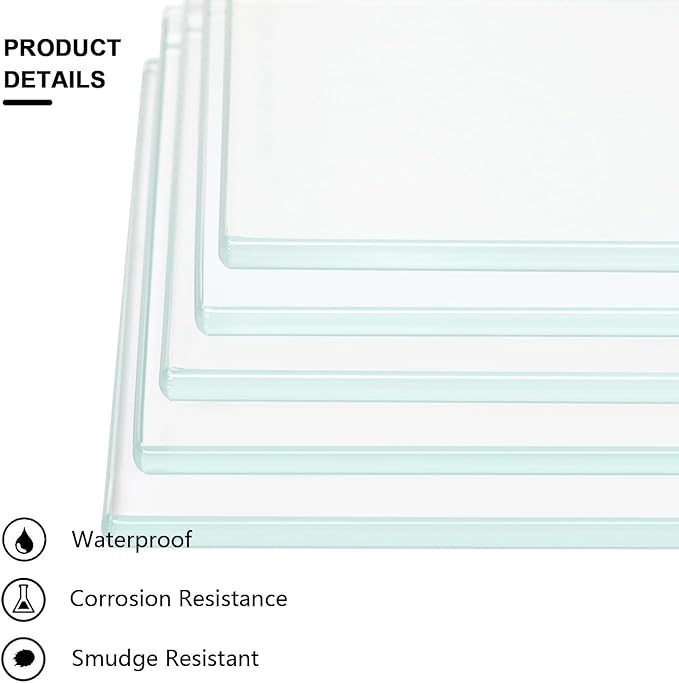 Floating Shelves - Pack of 5 Tempered Glass Shelves, 14" W x 48" L, 3/16" Thick, Polished Edges-– Rectangular Replacement Shelves for Cabinets, Display Cases & Retail Fixtures