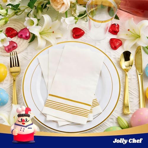 100 Paper Napkins Disposable Guest Towels, 3 Ply Gold Dinner Napkins - Image 3