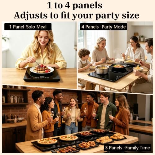 4-in-1 Electric Warming Tray with Independent Zone Control, 47.2"x15.7" Extra Large 4MM Tempered Glass Food Warmer, 9 Temp Settings 86-248°F & Timer, Modular Hot Plate for Buffet, Catering & Parties - Image 4