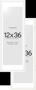 Homeforia 12x36 White Picture Frame, High End Oak 12x36 Wood Poster Frames with Mat 10x30 Art, 12 x 36 White Wooden Frames Matted to 10 by 30, 36x12 Panoramic Frame, Tempered Glass, Wall Kit, Set of 2