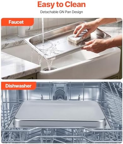 VEVOR Countertop Food Serving Display Container, 2 Tier Stainless Steel Food Salad Server Tray, Buffet Condiment Dispenser, Ice Cooled Rack with Clear Roll Top Cover, for Restaurant Hotel (1/1 Pan x2) - Image 5
