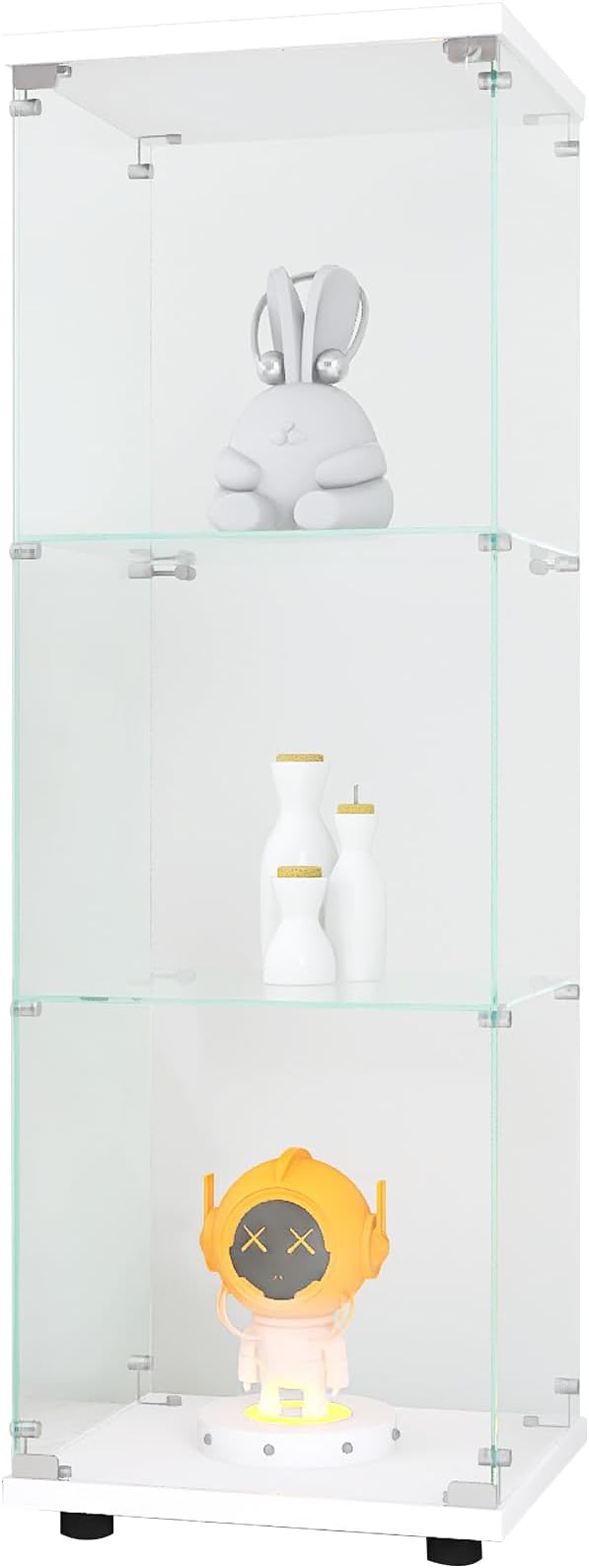 Yoluckea 3 Shelves Glass Display Cabinet with Door,Floor Standing Clear Glass Curio Cabinet Collection Display Case for Living Room Bedroom 49.41”x15.16”x13.58” White (Quick Assembly)