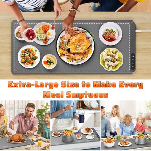 Fast Heating Warming Mat for Food, XL 36"x16", Electric Food Warmer with 6 Level Adjustable Temperature and 6 Hours Timer, Full-Surface Portable Warming Pad Trays for Buffets Party - Image 6