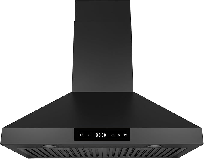 Hauslane Range Hood Wall Mount 30" Ducted or Ductless Kitchen Vent Hood Stainless Steel Stove Hood - 3 Speed, Touch Control, LED Lamps, Baffle Filters, Auto Shut-off, WM538 Matte Black