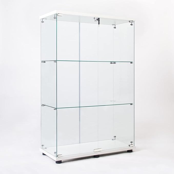 Yoluckea 3 Shelves Glass Display Cabinet with 2 Doors,Floor Standing Clear Glass Curio Cabinet Collection Display Case for Living Room Bedroom 49.49” x 31.77”x 14.37 ”(White)